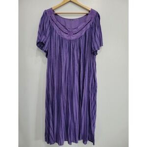 Only Necessities Purple Embroidered Boho Muumuu Dress Short Sleeve 4X Plus